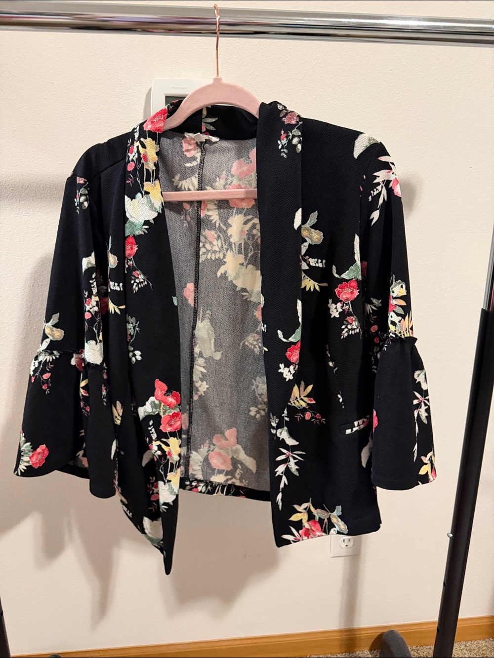 Maurices 1X Black Floral Open Front Blazer Jacket